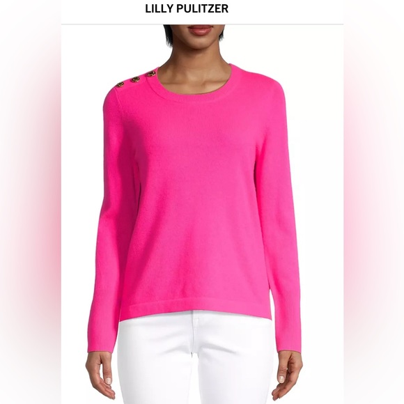 Lilly Pulitzer Brinkley Cashmere Sweater Pink Palms - Picture 1 of 7